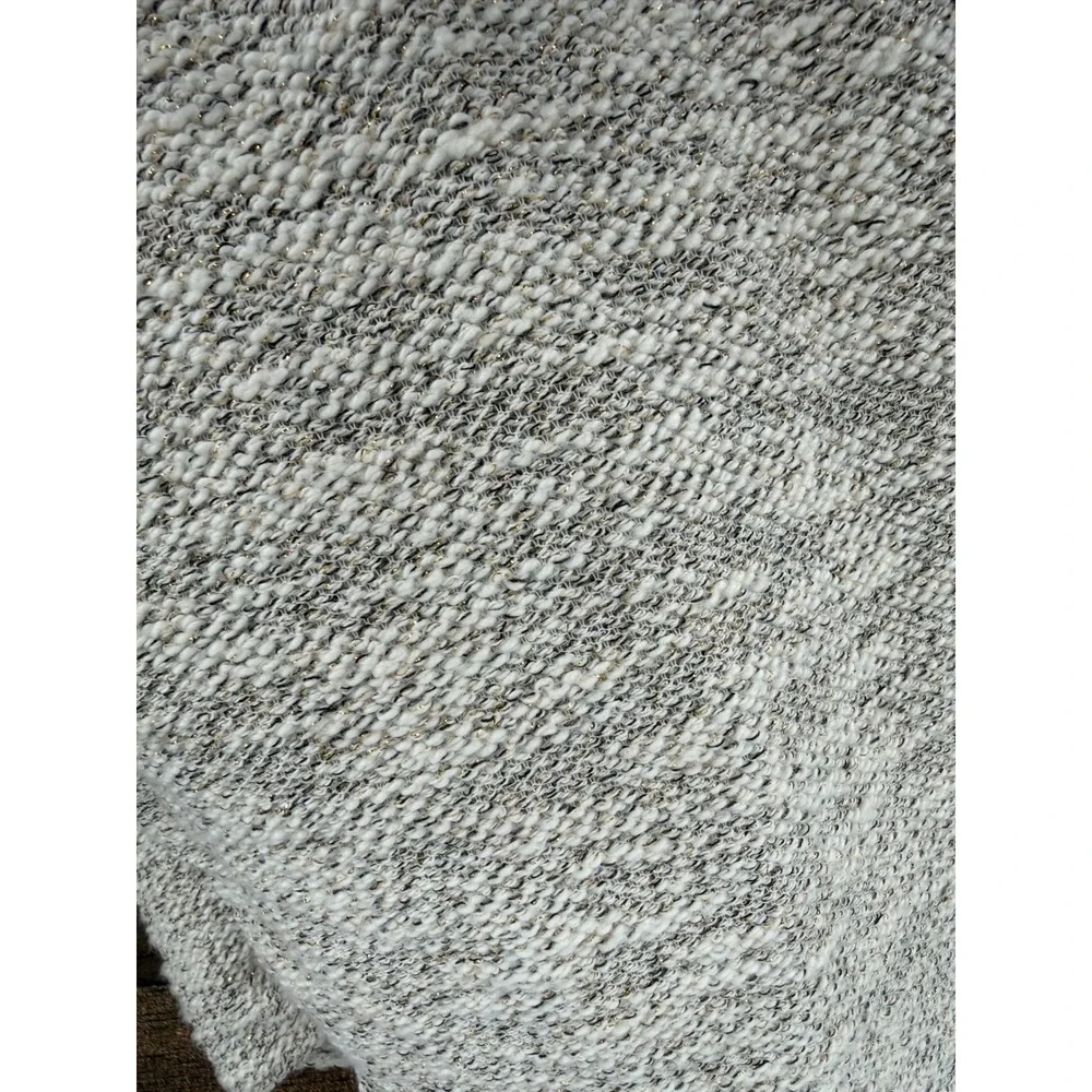 Talbots Womens Petite Medium Open Front Cardigan Sweater‎ Metallic Cream Boucle